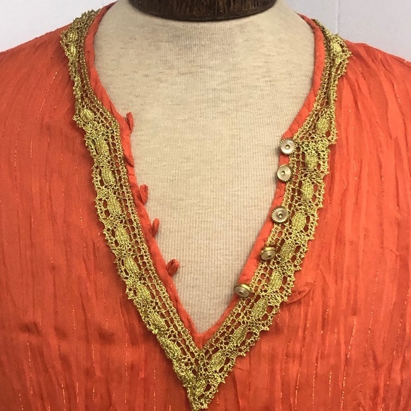 Womens Orange and Gold Krinkle Blouse.Large - Picture 5 of 11